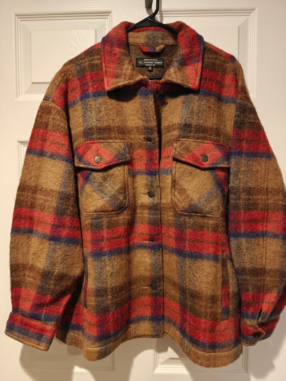 J. Peterman Tessile Fiorentina Plaid Wool Shacket Jacket Size 16 like new